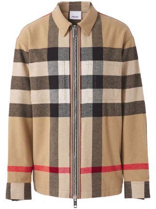 burberry check wool cotton zip-front shirt|Burberry checked cotton poplin shirt.